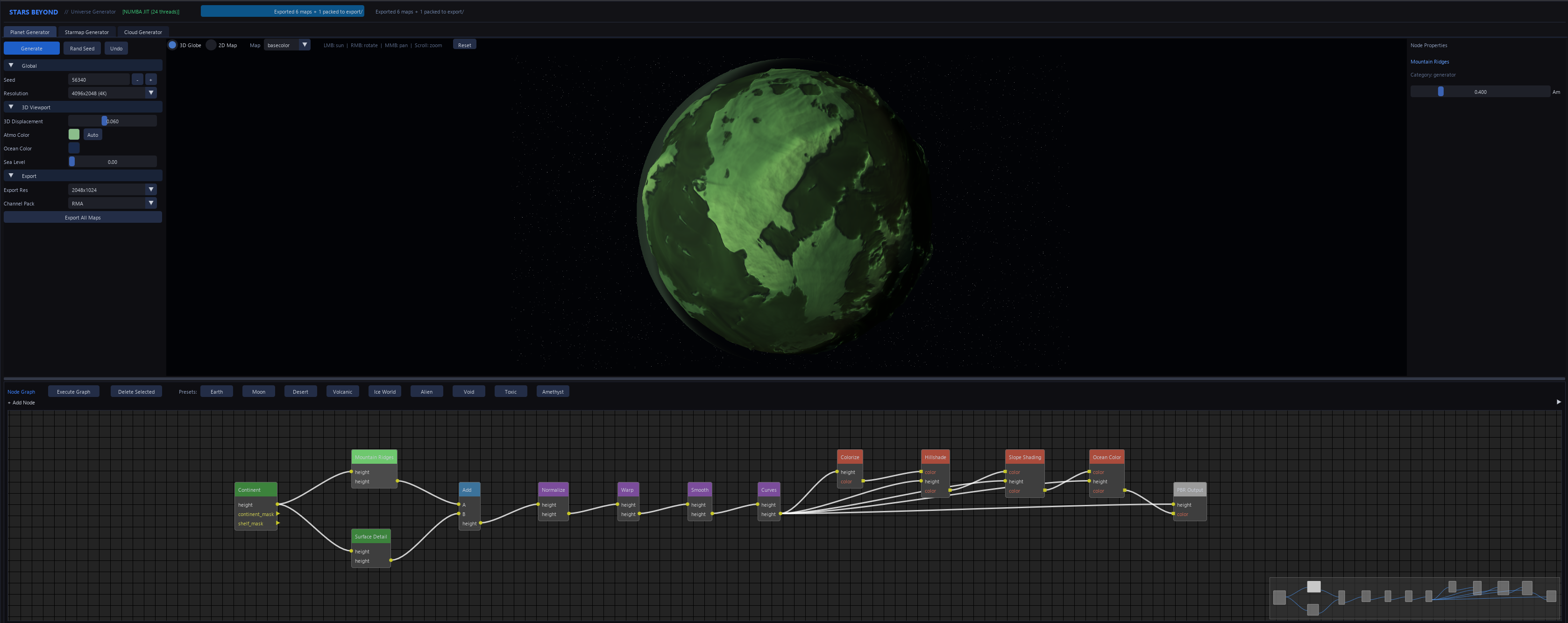PlanetGenerator full UI with node graph